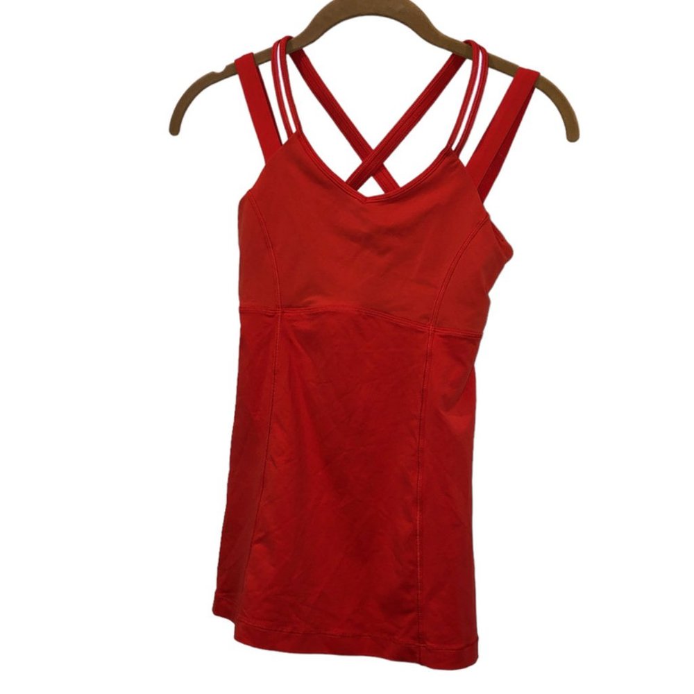 lululemon Athletica orange multi strap work out top 4  EUC